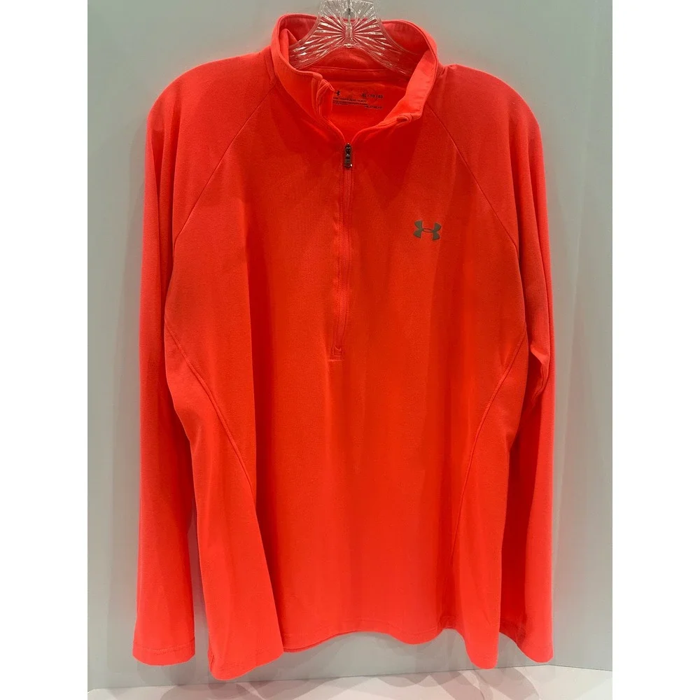 Under Armour HeatGear Womens XL Neon Orange Coral Quarter Zip Pullover Top